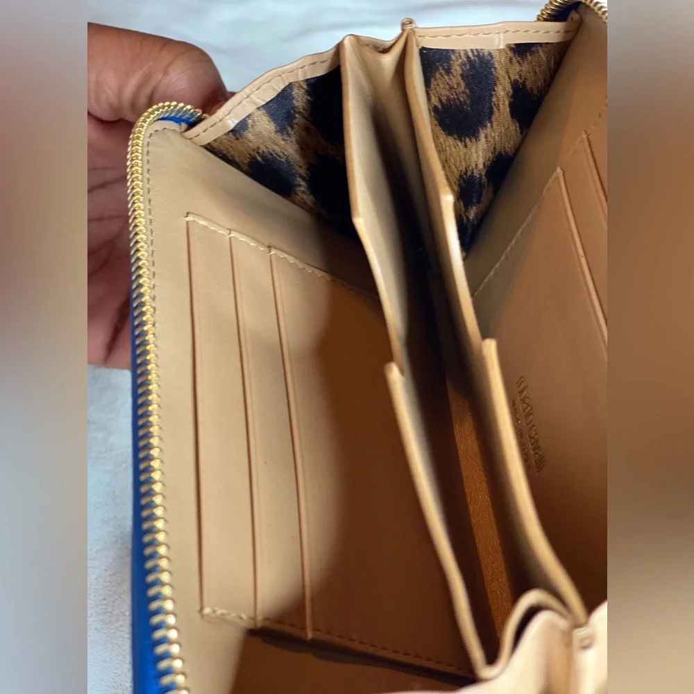 Roberto Cavalli Blue Pebbled Leather Wallet